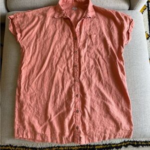 Casual Coral Button-Up Shirt Dress